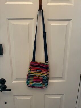 Kavu Multicolor Striped Crossbody Bag with Navy adjustable Strap